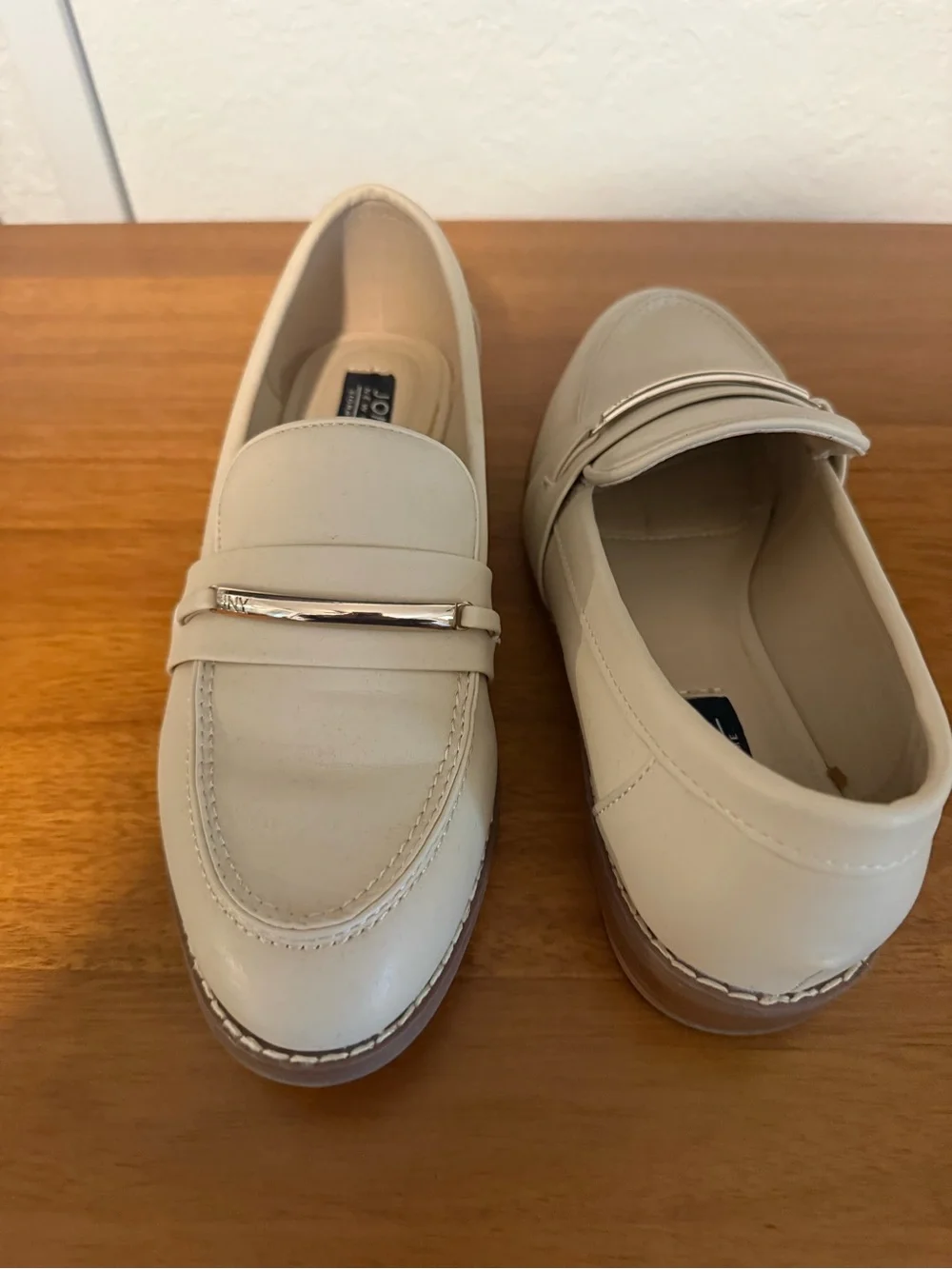Jones New York Cream Loafers with Silver Bar